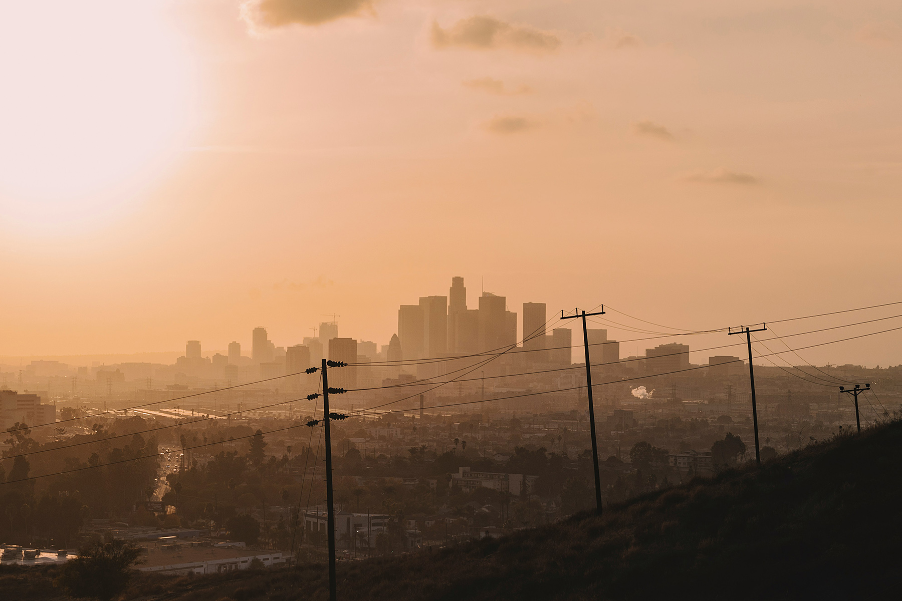 Smoke over Los Angeles skyline